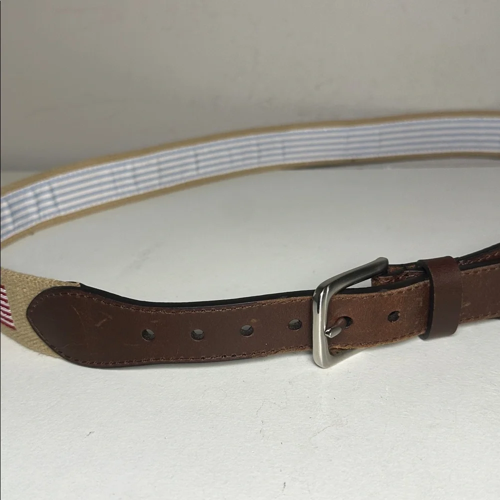 Stylish Tan and Brown embroidered American flag patriotic Men's leather Belt